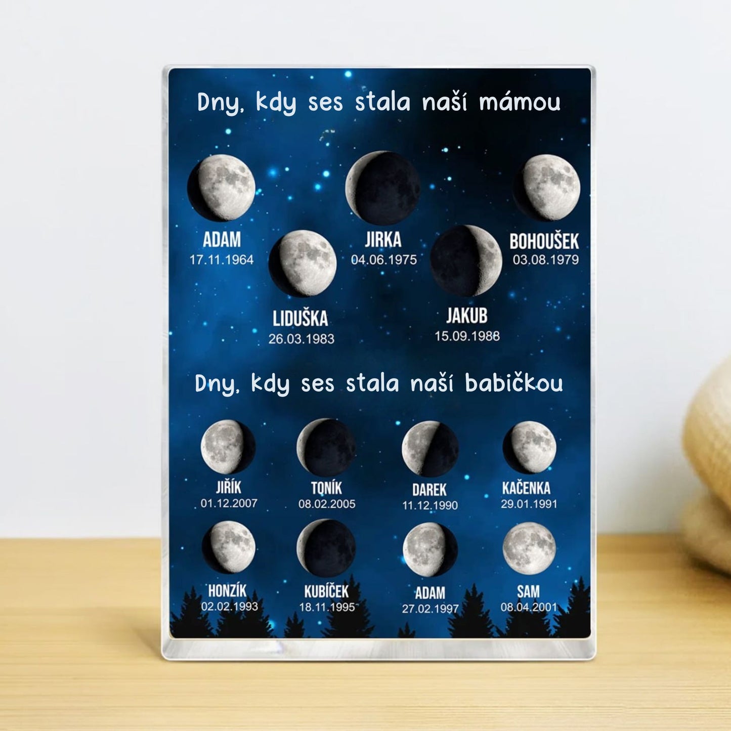 Akrylový plak - Měsíční fáze - Dny, kdy ses stal/a