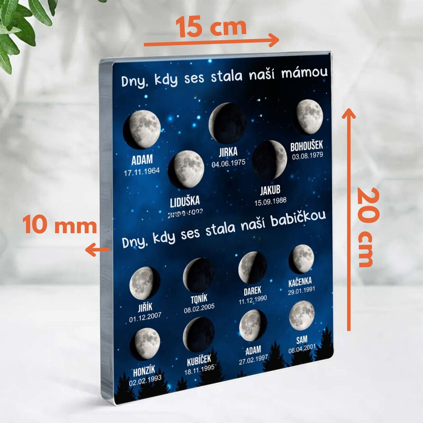Akrylový plak - Měsíční fáze - Dny, kdy ses stal/a