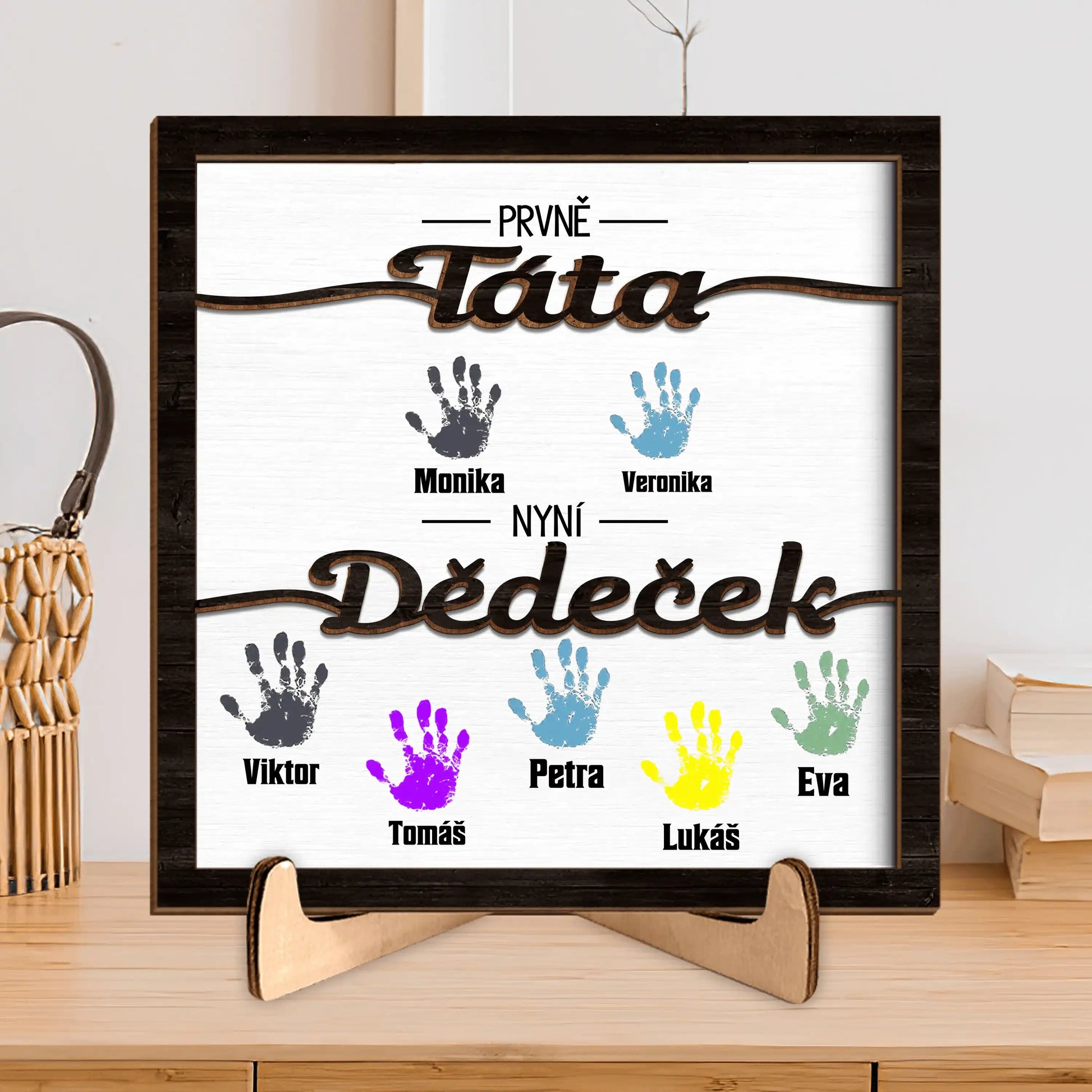 Dřevěná deska - Prvně Táta nyní Dědeček 2 - až 8 vnoučat - Climo.cz
