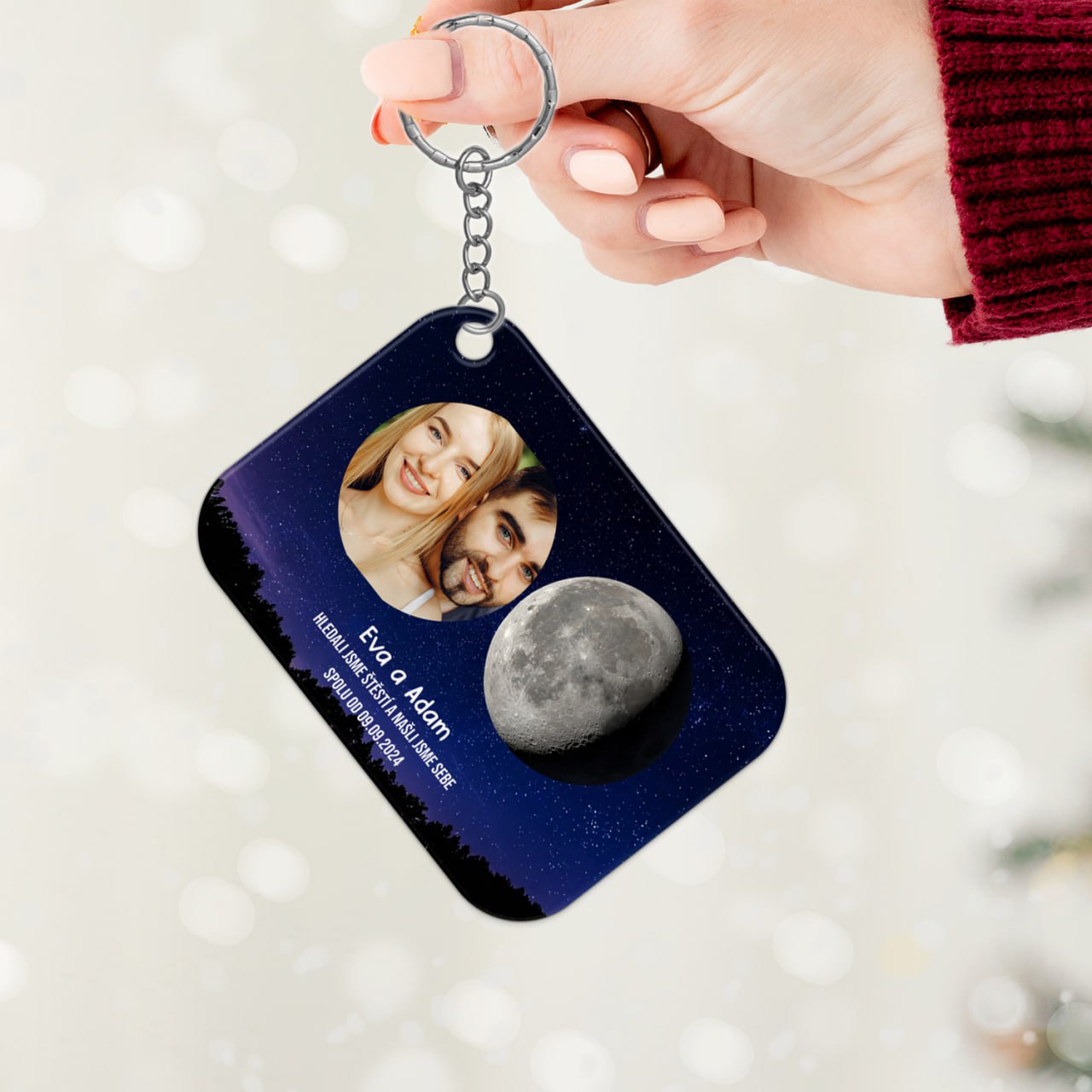 Sada 2ks klíčenek pro páry - Moon phase s fotkou