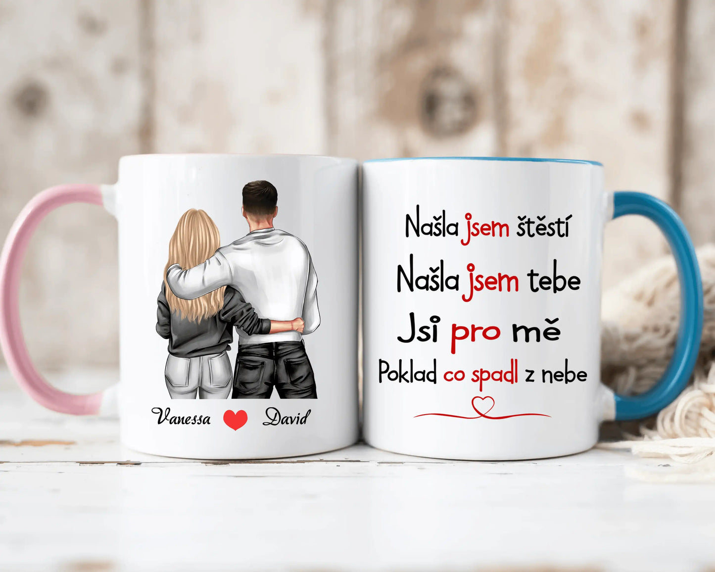 Hrnek - Zamilovaný pár - Našla jsem štěstí. Našla jsem tebe. Jsi pro mě poklad co spadl z nebe - Climo.cz