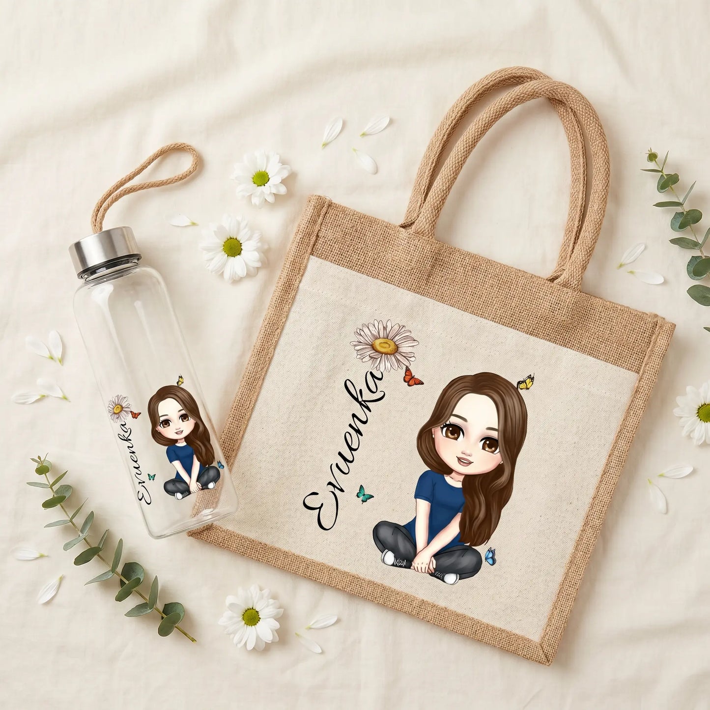 Personalizovaný set: Láhev na pití + Jutová taška 💛