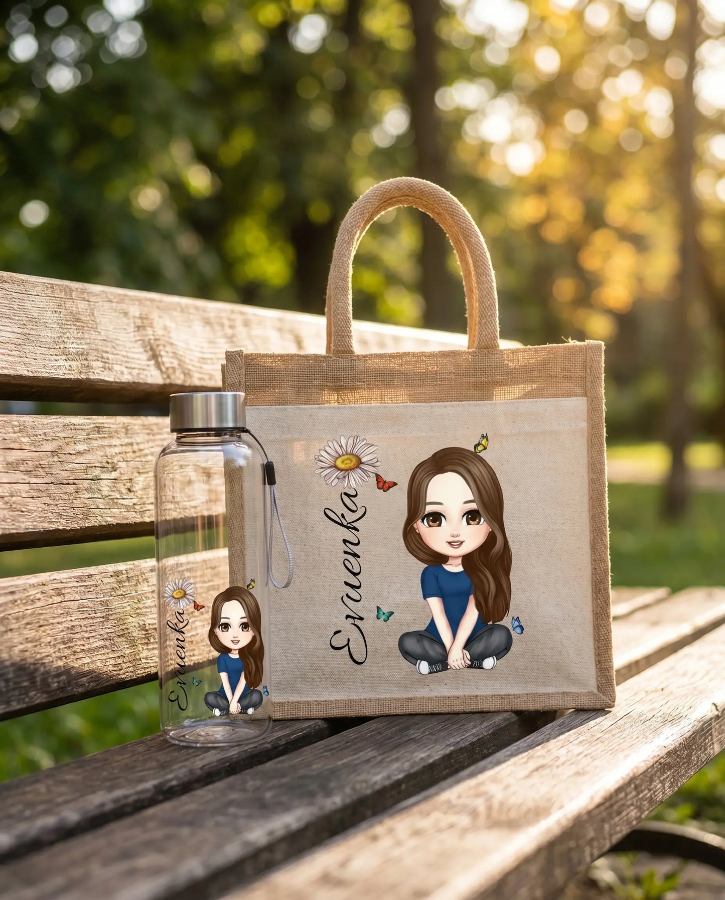 Personalizovaný set: Láhev na pití + Jutová taška 💛