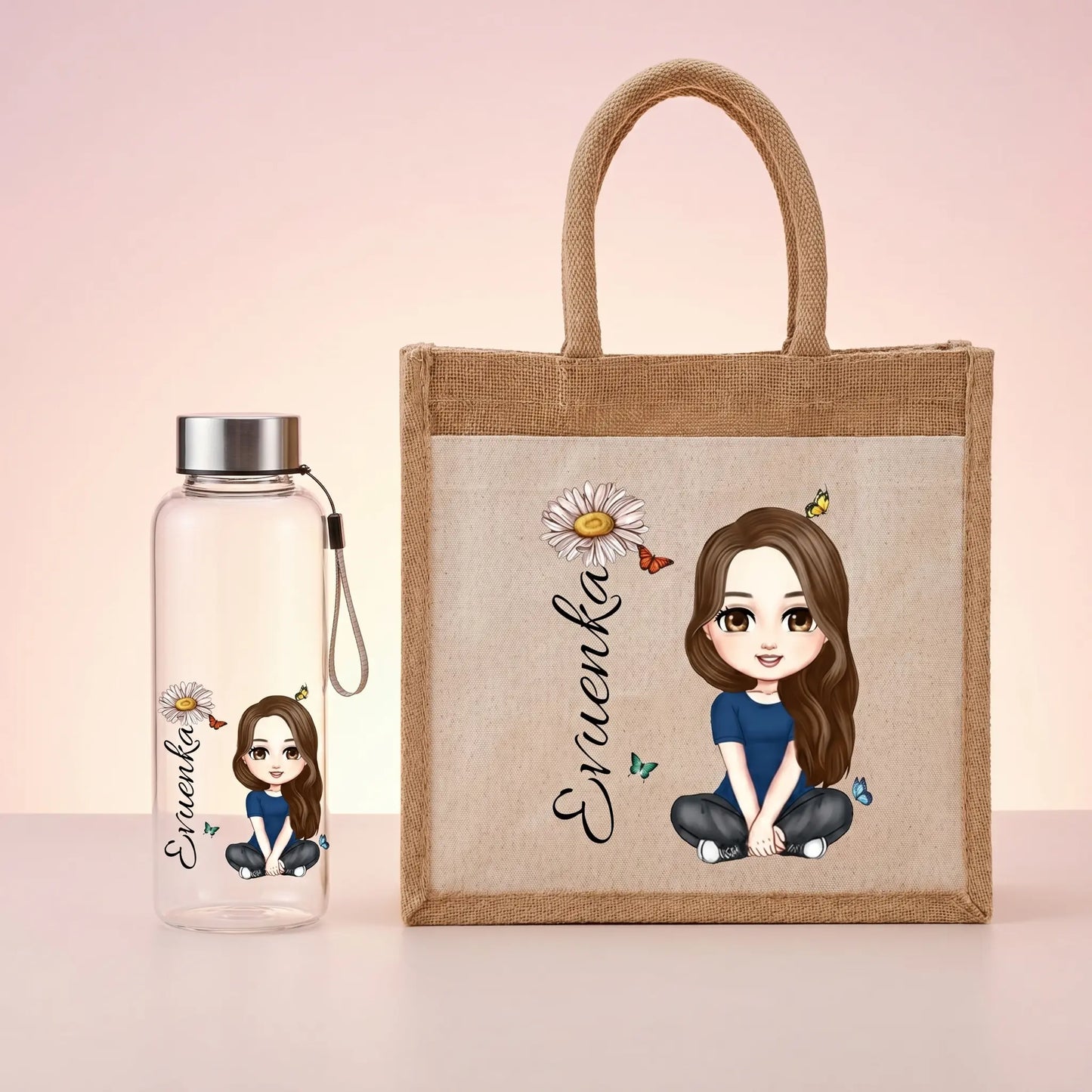 Personalizovaný set: Láhev na pití + Jutová taška 💛