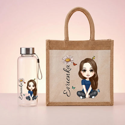 Personalizovaný set: Láhev na pití + Jutová taška 💛