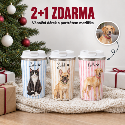 Dvoustěnný termohrnek 350 ml - akvarelový portrét mazlíčka se jménem