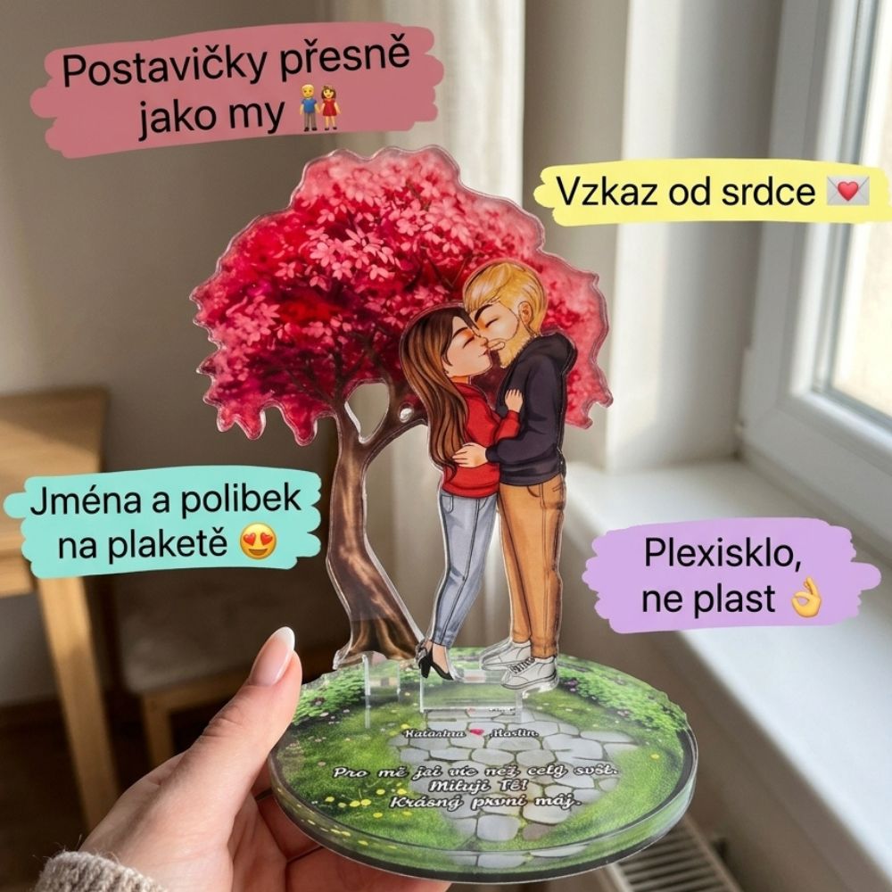 Personalizovaná akrylová plaketa s postavičkami – Třešňový strom lásky