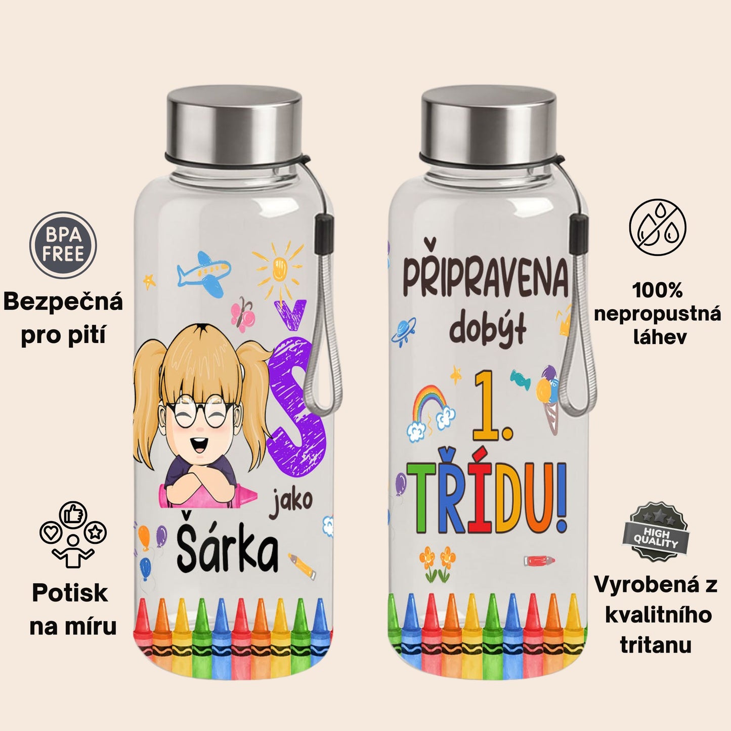 Tritánová láhev, 500 ml, transparentní, pro děti s vlastním jménem 4