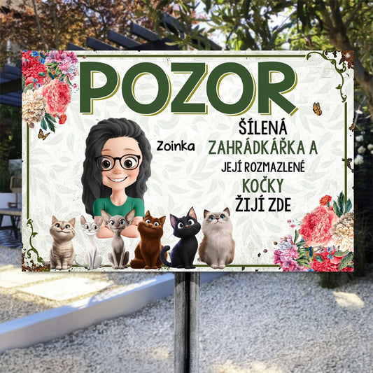 Dřevěné cedule - Šílená zahrádkářka a kočky