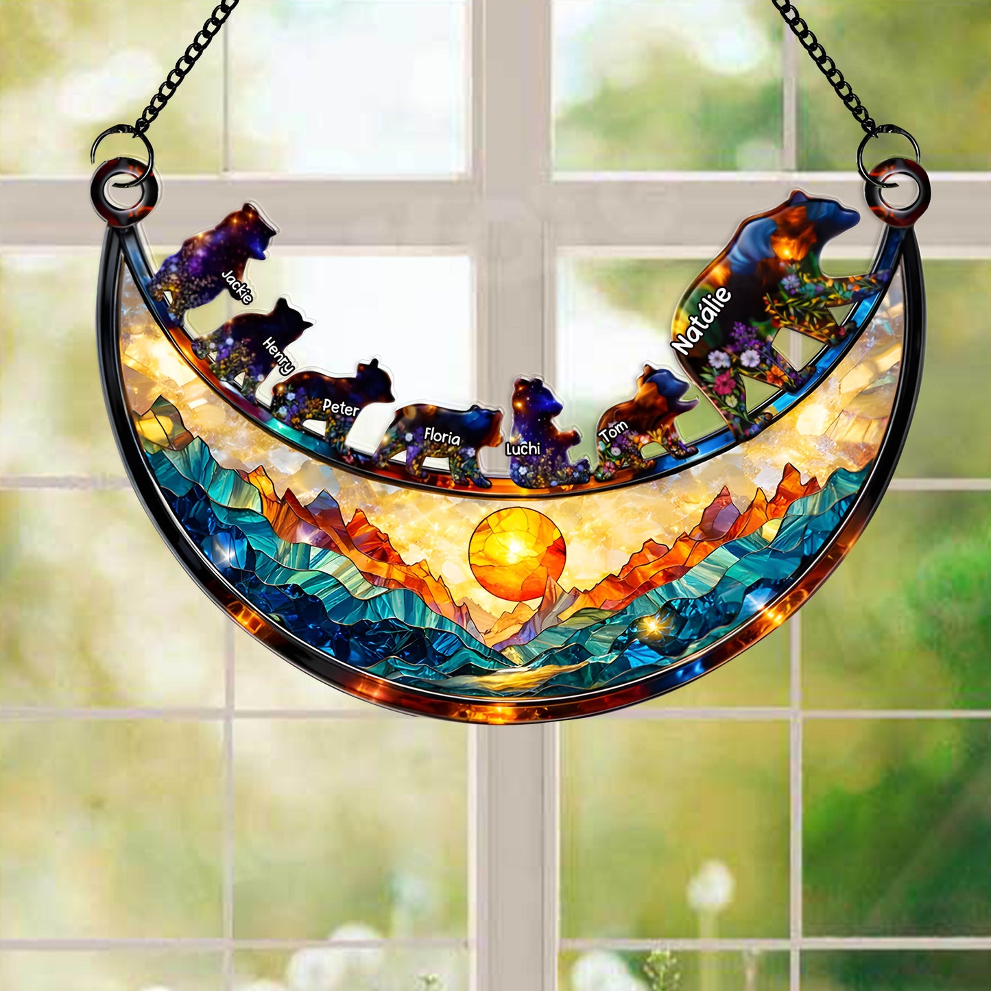 Akrylový lapač slunce – Medvědí rodina v horách