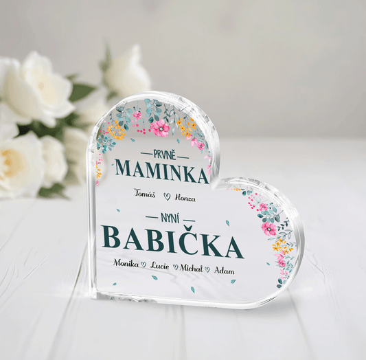 Akrylový plak - Prvně máma nyní babička 2 - až 10 vnoučat - Climo.cz