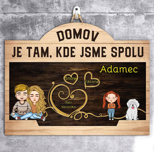 Dřevěná cedule na dveře - Domov je tam, kde jsme spolu 2 - Climo.cz