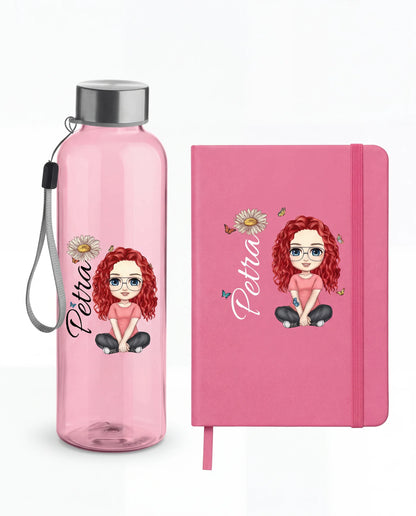 Personalizovaný sada - Láhev na pití + Zápisník s vlastní postavičkou