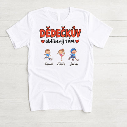 Tričko DĚDEČKŮV oblíbený TÝM se jmény dětí – bílé