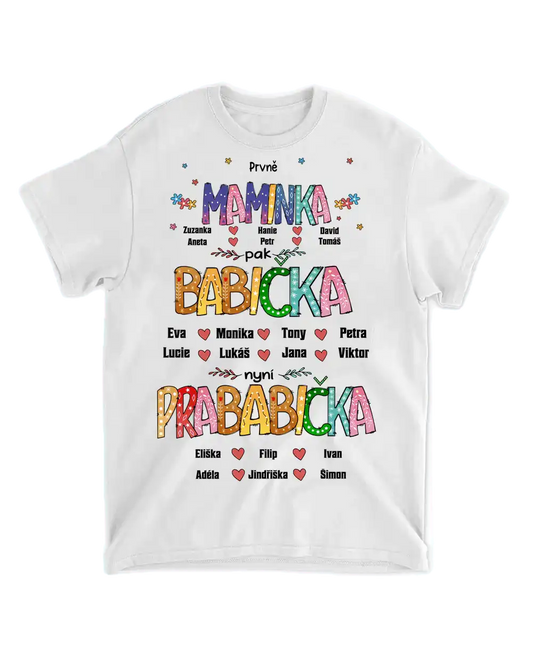 Tričko - Prvně Maminka pak Babička nyní Prababička - až 6 pravnoučat - Climo.cz