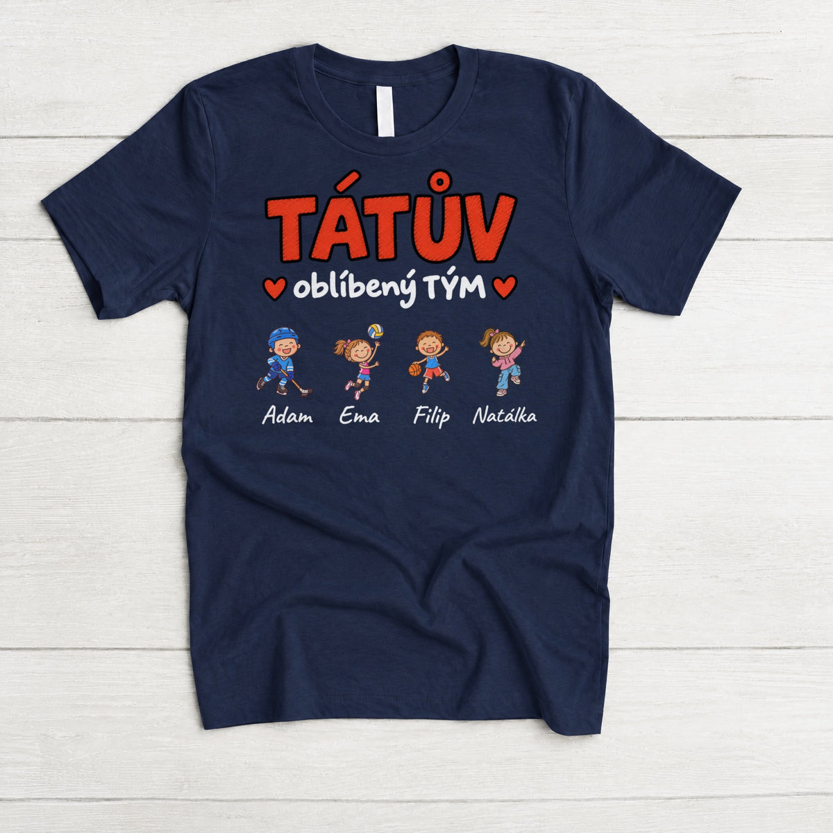 Tričko TÁTŮV oblíbený TÝM se jmény dětí – navy