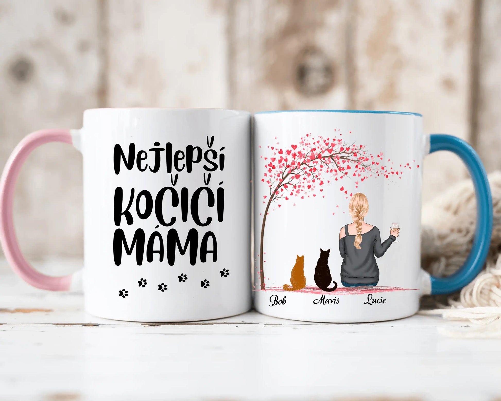Hrnek - Kočičí máma - růžový stromek - Climo.cz