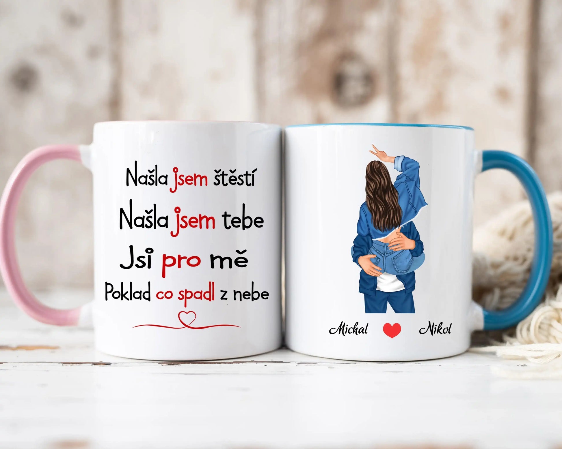 Hrnek - Líbající se pár 2. verze - Našla jsem štěstí. Našla jsem tebe. Jsi pro mě poklad, co spadl z nebe - Climo.cz