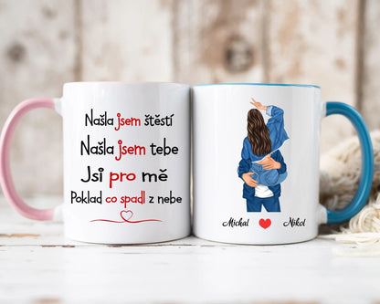 Hrnek - Líbající se pár 2. verze - Našla jsem štěstí. Našla jsem tebe. Jsi pro mě poklad, co spadl z nebe - Climo.cz