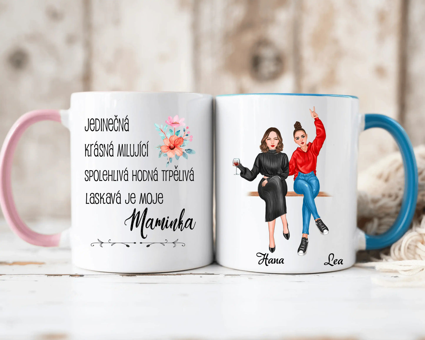 Hrnek - Matka a Dcera 2. verze - Jedinečná, krásná, milující, spolehlivá, hodná, trpělivá a laskavá je moje maminka - Climo.cz