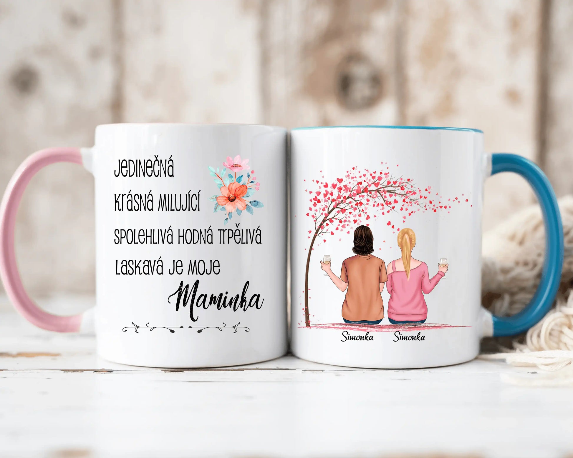 Hrnek - Matka a Dcera 4. verze - Jedinečná, krásná, milující, spolehlivá, hodná, trpělivá a laskavá je moje maminka - Climo.cz