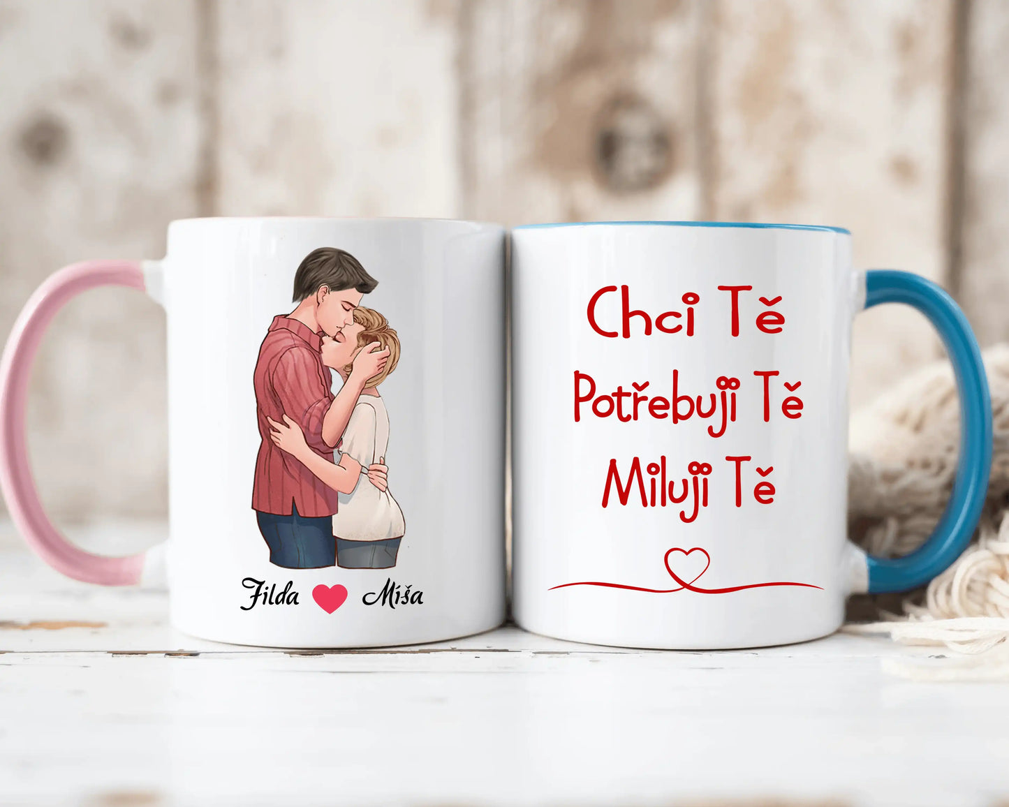 Hrnek - Objímající se pár - Chci tě. Potřebuji tě. Miluji tě - Climo.cz