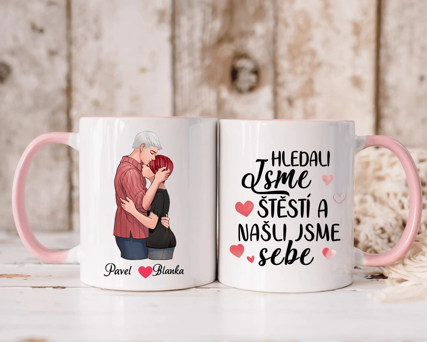 Hrnek - Objímající se pár - Hledali jsme štěstí a našli jsme sebe - Climo.cz