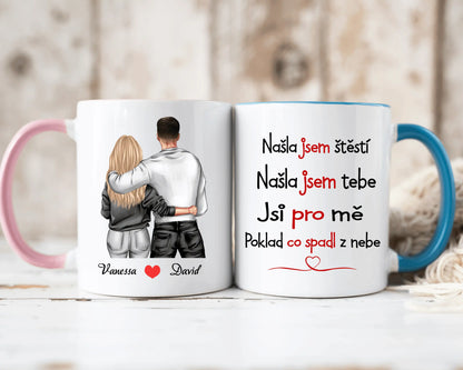 Hrnek - Zamilovaný pár - Našla jsem štěstí. Našla jsem tebe. Jsi pro mě poklad co spadl z nebe - Climo.cz